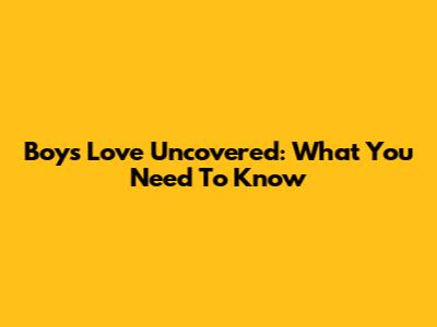 Boys' Love Uncovered: What You Need To Know