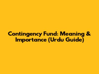 Contingency Fund: Meaning & Importance (Urdu Guide)