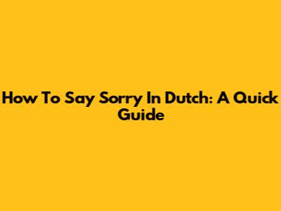 How To Say "Sorry" In Dutch: A Quick Guide