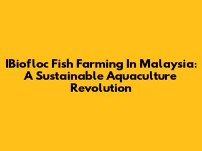IBiofloc Fish Farming In Malaysia: A Sustainable Aquaculture Revolution