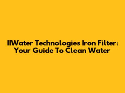 IIWater Technologies Iron Filter: Your Guide To Clean Water