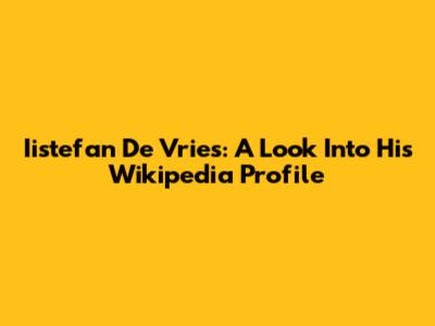 Iistefan De Vries: A Look Into His Wikipedia Profile