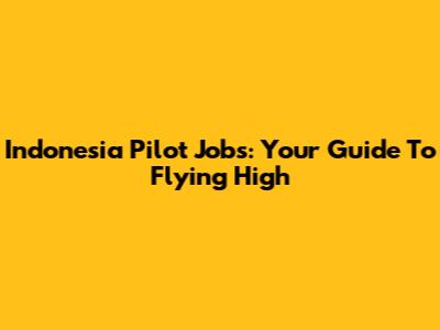 Indonesia Pilot Jobs: Your Guide To Flying High