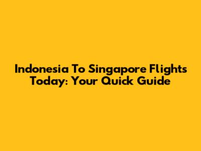 Indonesia To Singapore Flights Today: Your Quick Guide