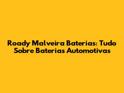 Roady Malveira Baterias: Tudo Sobre Baterias Automotivas