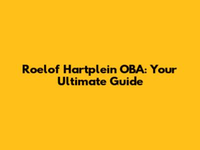 Roelof Hartplein OBA: Your Ultimate Guide