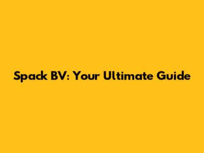 Spack BV: Your Ultimate Guide