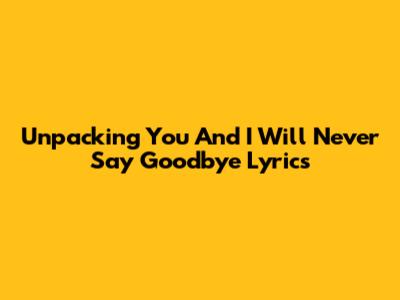Unpacking 'You And I Will Never Say Goodbye' Lyrics