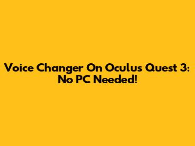 Voice Changer On Oculus Quest 3: No PC Needed!